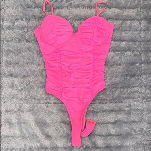 Pink Ruched Mesh Bodysuit S